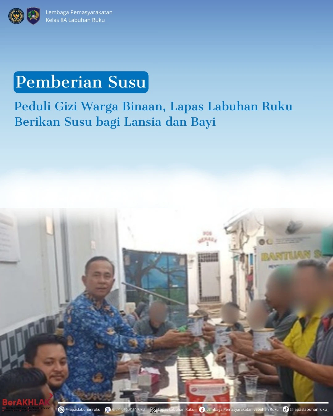 Peduli Gizi Warga Binaan, Lapas Labuhan Ruku Berikan Susu bagi Lansia dan Bayi