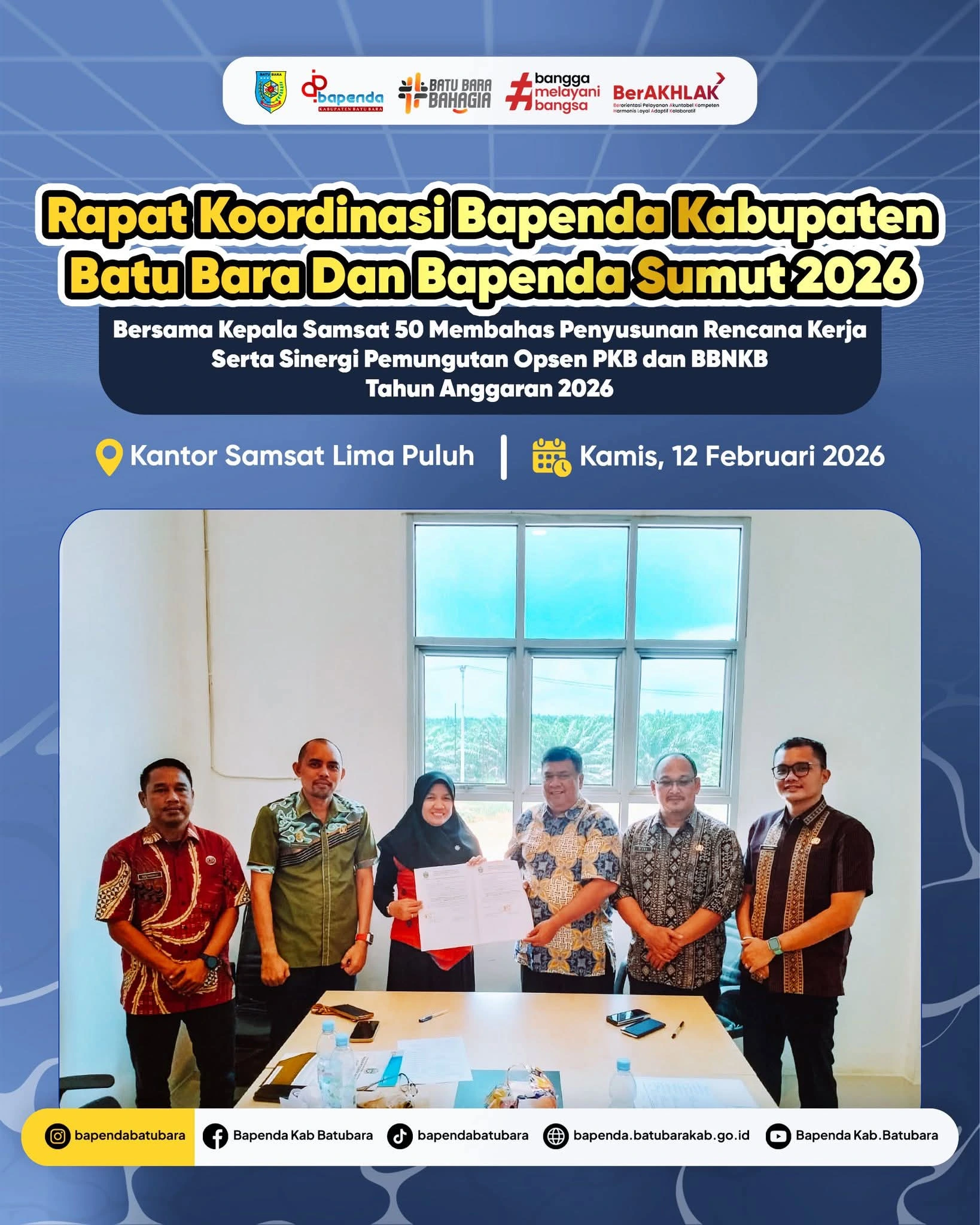 Bapenda Batu Bara dan Sumut Perkuat Sinergi, Rapat Koordinasi Pemungutan PKB dan BBNKB TA 2026 Digelar di Samsat Lima Puluh